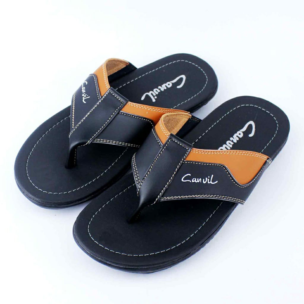 Sandal Jepit Kulit Canvil Pria Dewasa Sendal Kekinian Cowok Trendy