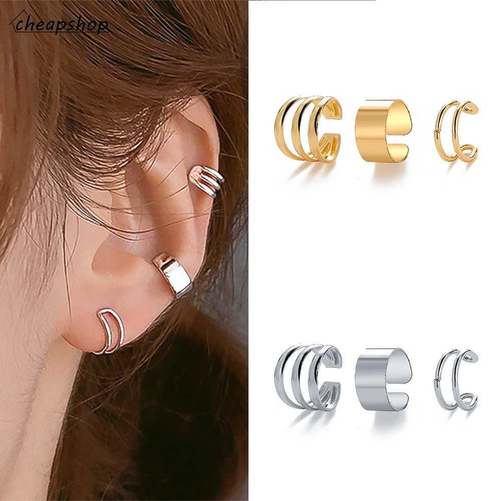 IFYOU 3pcs Anting Klip Bahan Metal Warna Emas / Silver Gaya Korea Untuk Wanita