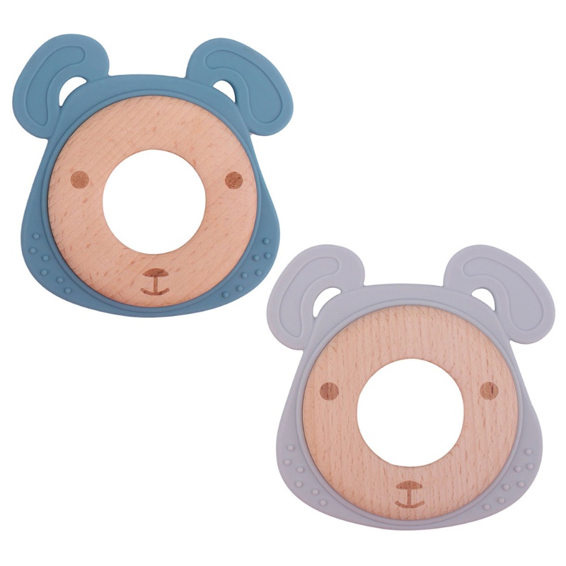 Mary Mainan Rattle Teether Silikon Bentuk Kartun Kepala Beruang Aksen Manik-Manik Kayu Untuk Bayi