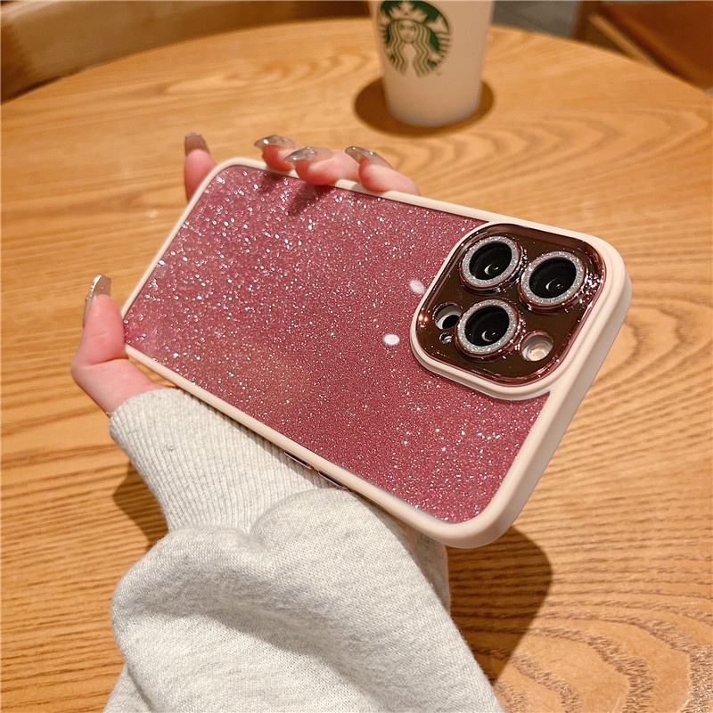 Hard Case Pelindung Lensa Transparan Aksen Glitter Untuk iPhone 13 Pro MAX 11 12 Pro MAX