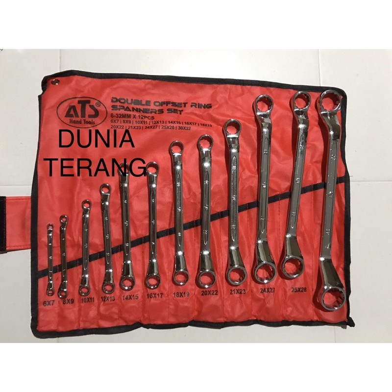 Kunci Ring Set ATS 12 pc 6-32mm Tulang - Double Offset Ring Spanner Set 6-32x12 pcs