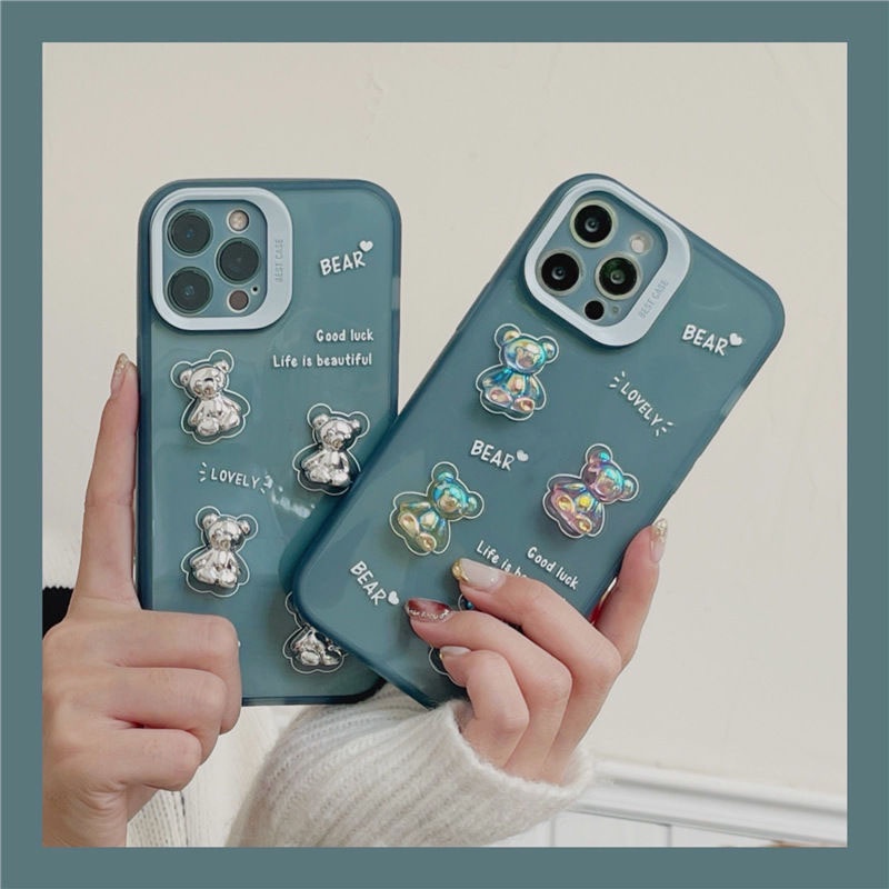 Transparan Tiga Dimensi Pola Beruang Casing Ponsel untuk IPhone 12 13 11 Pro Max X Xs Max Xr 7 8 Plus Lembut Silicone Pelindung Case Ddxx