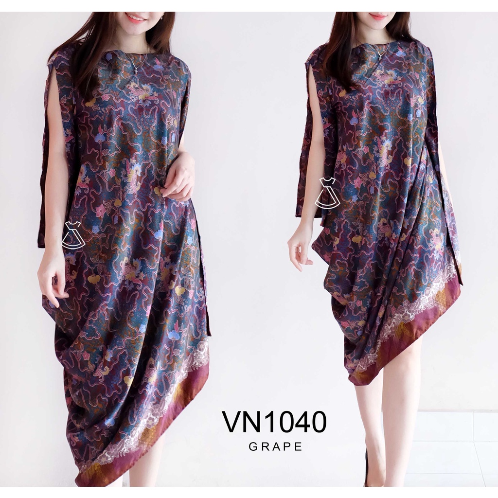 VN1040 - Dress Batik Kaftan Asimetris Best Seller