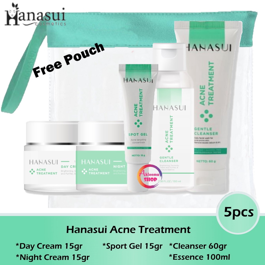 Paket Hanasui Acne Treatment 5pcs (Day Cream+Night Cream+Cleanser+essence+Gel)