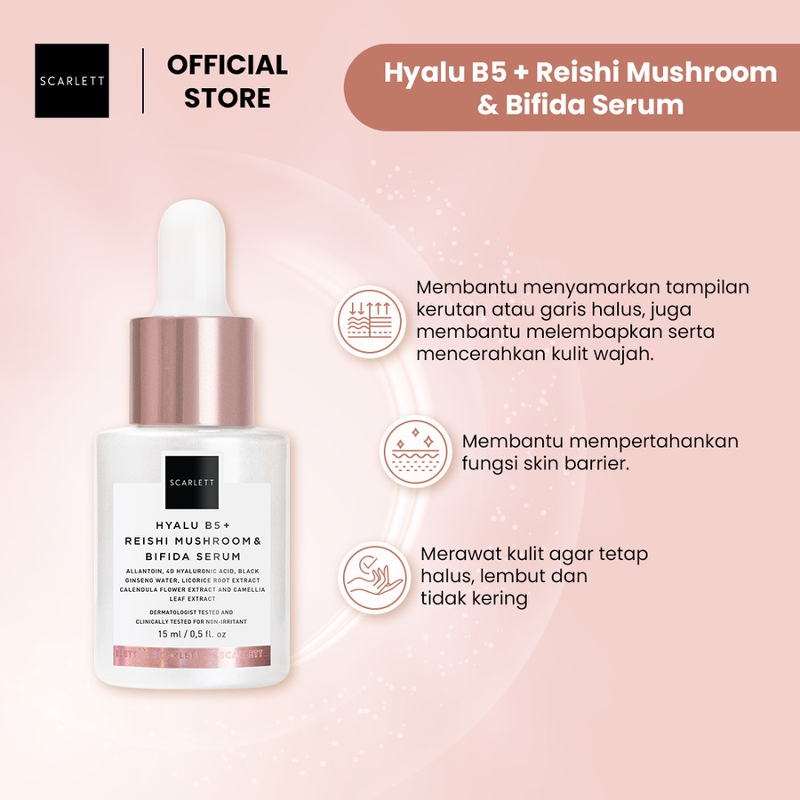 Scarlett Whitening Age Delay Hyalu B5 + Reishi Mushroom &amp; Bifida Serum - 15Ml