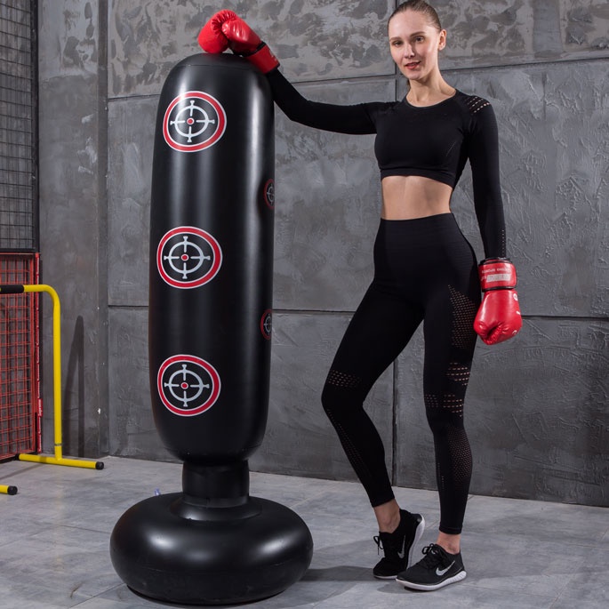 Samsak Tinju Vertical Punching Bag Tiang Boxing Punch Target 1.6 M Black