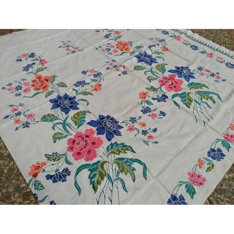Kain batik solo cap encim kembangan pink putih