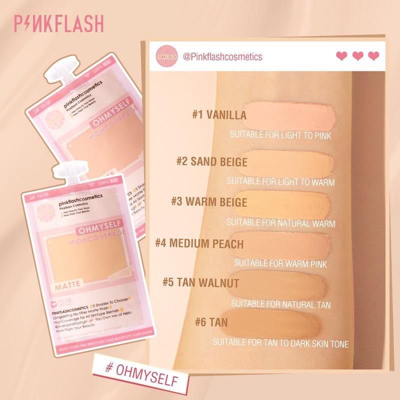 PINKFLASH Foundation Cream Matte Full Cover Tahan Air Untuk Melembabkan