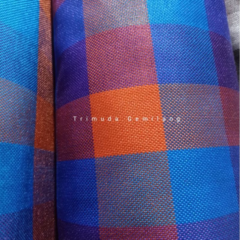 Bahan Kain Jok Mobil Tartan Biru Orange Cocok Kotak Kotak Untuk Semua Mobil