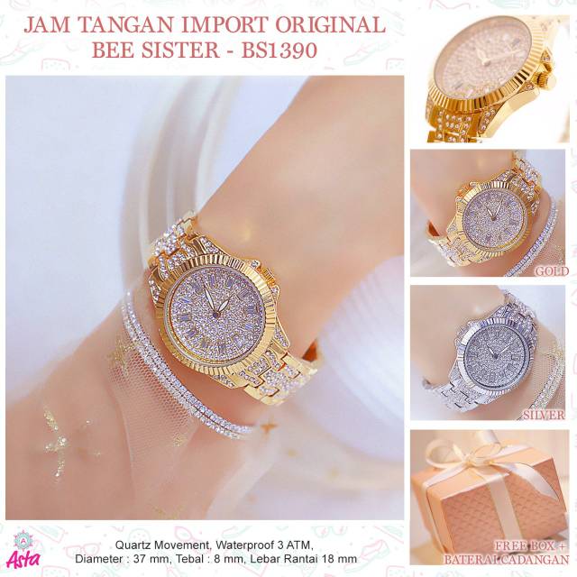 JAM TANGAN WANITA ANALOG WATERPROOF IMPORT ORIGINAL BEE SISTER BS1390 QUARTZ