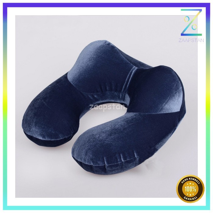 Bantal Leher U-Shape Inflatable Travel Neck Pillow - 300TC - Dark Blue