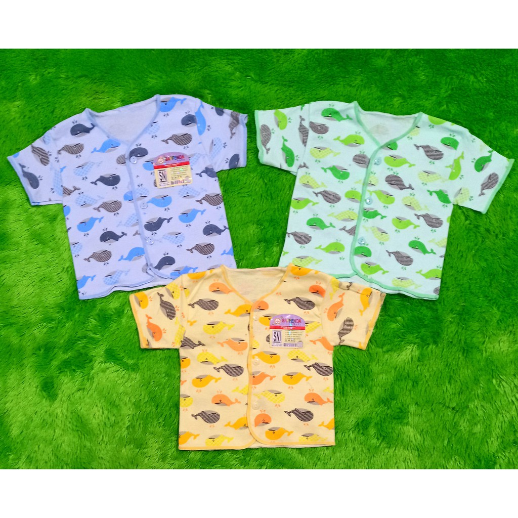 3 Baju Bayi SNI Tangan Pendek Atasan Newborn Kancing Depan Saffenda WD-1