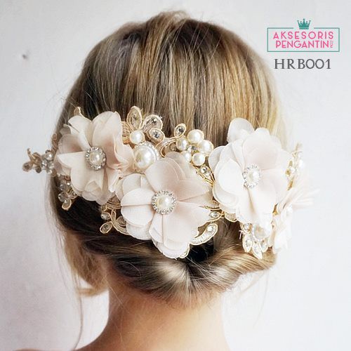 [READY STOCK] AKSESORIS WEDDING HAIRPIECE HEADPIECE PENGANTIN TIARA CREAM HRB001