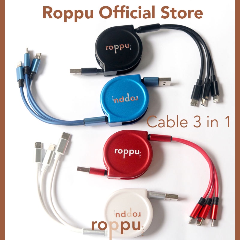 Roppu Kabel Charger 3in1 Micro+Lightning+Type-C Fast Charging 1.2m