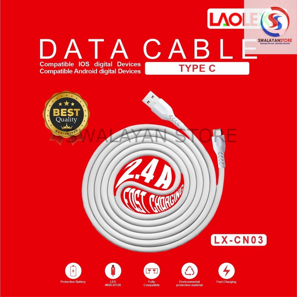 Kabel Data LC CN03 / Fast Charging 2.4A - Strong Kabel / Rubber LAOLEXS (Garansi Resmi 12 Bulan)