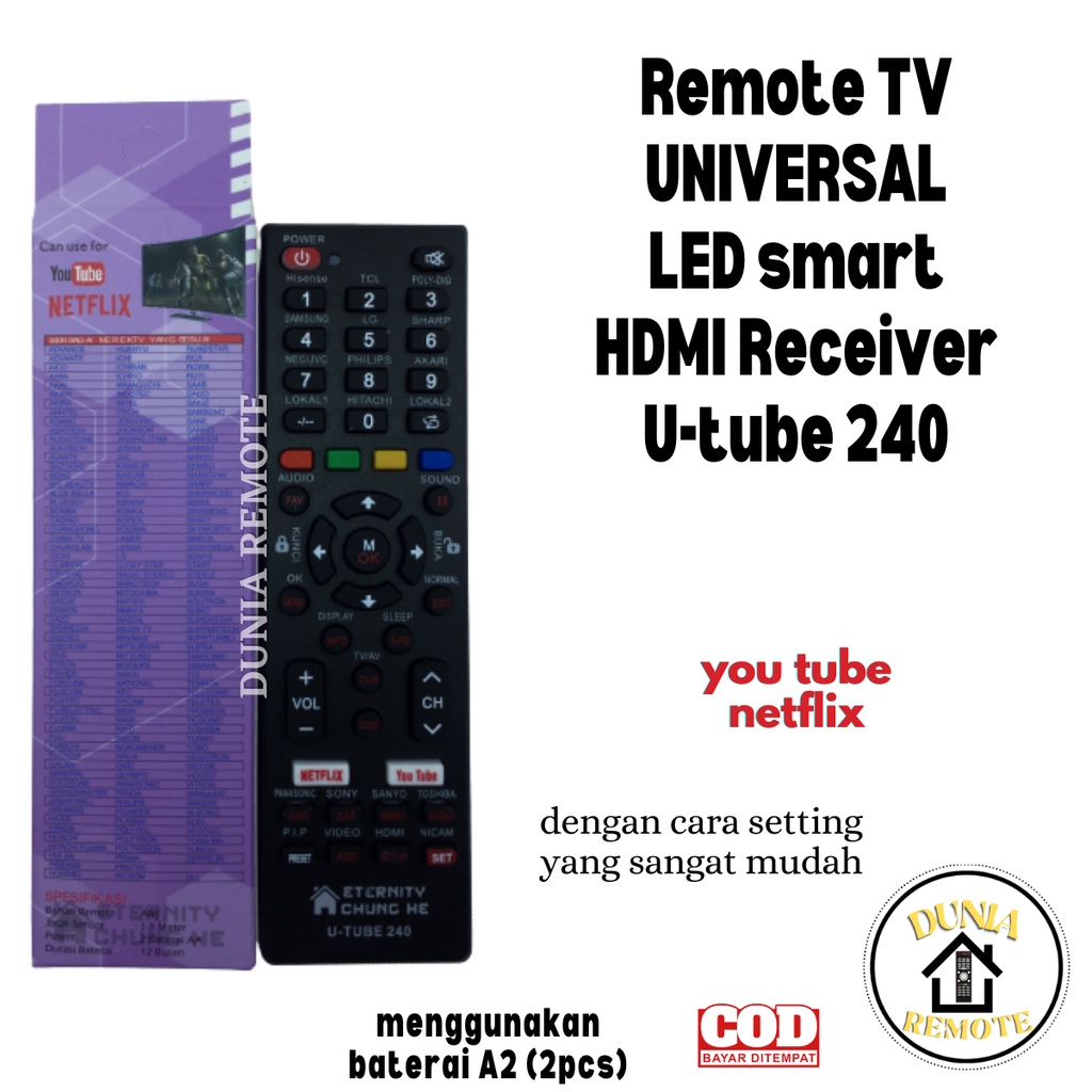 Remote TV ANDROID SMART TV UNIVERSAL YOUTUBE&amp;NETFLIX U-tube 240 berbagai merk TV