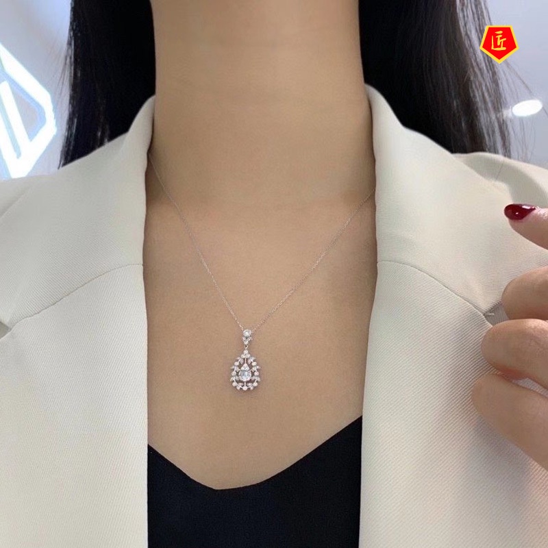 [Ready Stock]Fashion Vine Water Drop Pendant Pt950 Diamond Necklace Women's Elegant Fashion