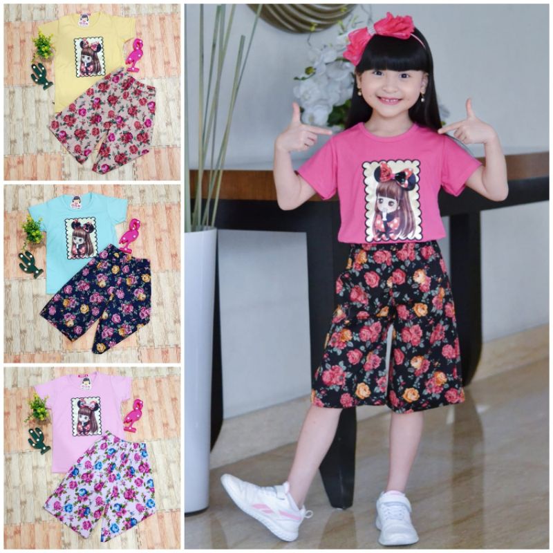 Setelan kulot anak perempuan 4-11tahun/stelan anak cewek kekinian/baju anak anak/baju setelan anak p