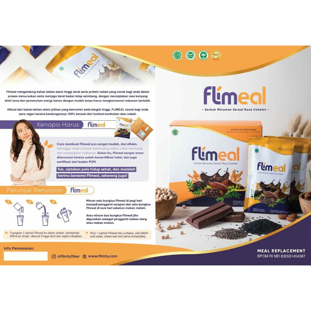 FLIMEAL MEAL REPLACEMENT RASA COKLAT PROTEIN TINGGI 1 BOX ISI 12 SACHET HALAL RASA COKLAT SUSU PROTEIN BPOM  FLIMEL FLIMMEAL FLIM MEAL BY FLIMTY FIBER ORIGINAL ORI OFFICAL STORE DIET PELANGSING