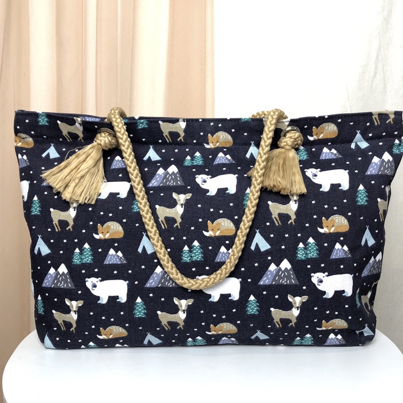 Totebag Kanvas Motif Tali Sumbu Tas Tote tali sumbu