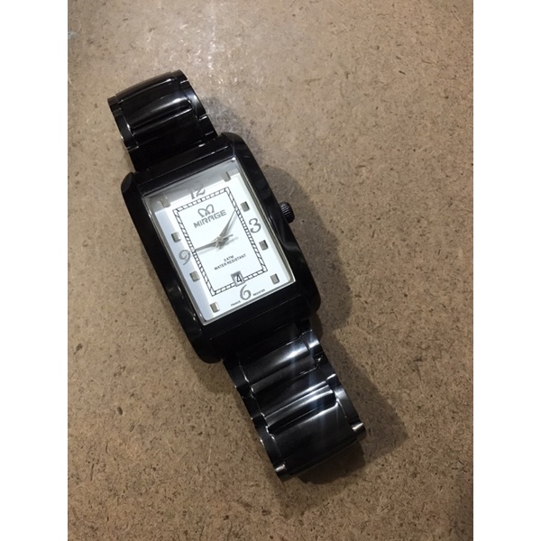 jam mirage cowok 8018 hitam plak putih