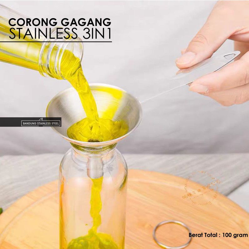 Corong Gagang Stainless Mini SET 3in1 serbaguna tuang minyak garam kecap jus buah