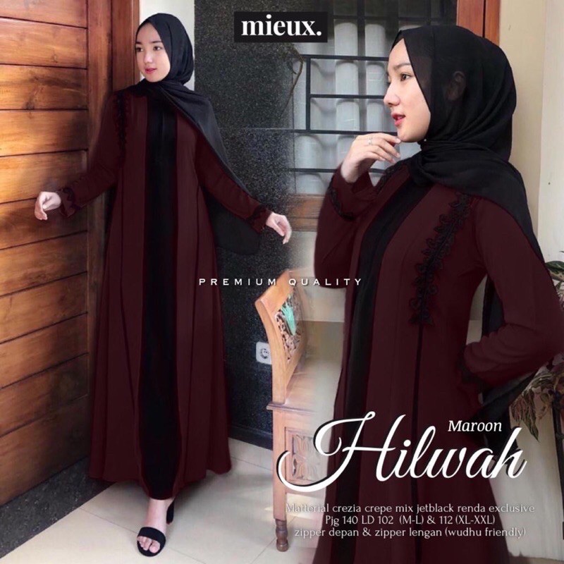 HILWAH dres gamis muslim wanita motif bordir original mieux turkey super mewah-MARON