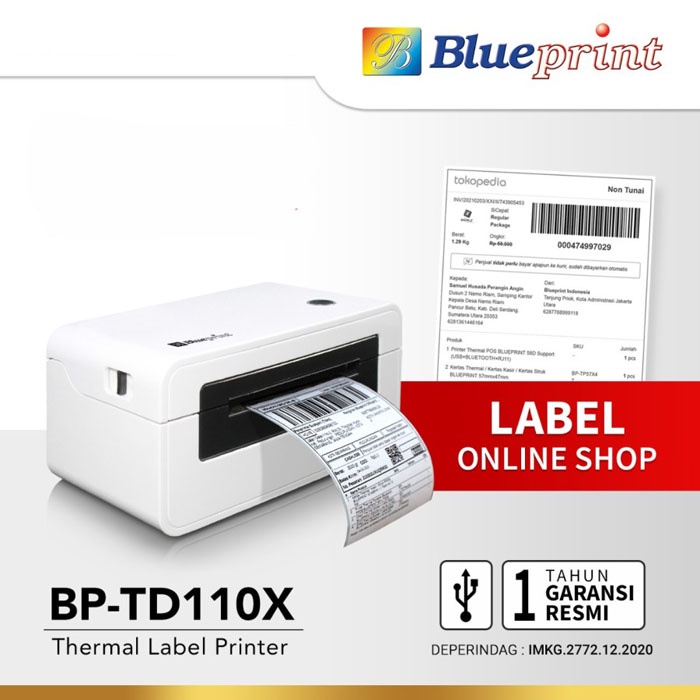 Blueprint Printer Thermal Barcode Label Resi A6 USB BP-TD110X