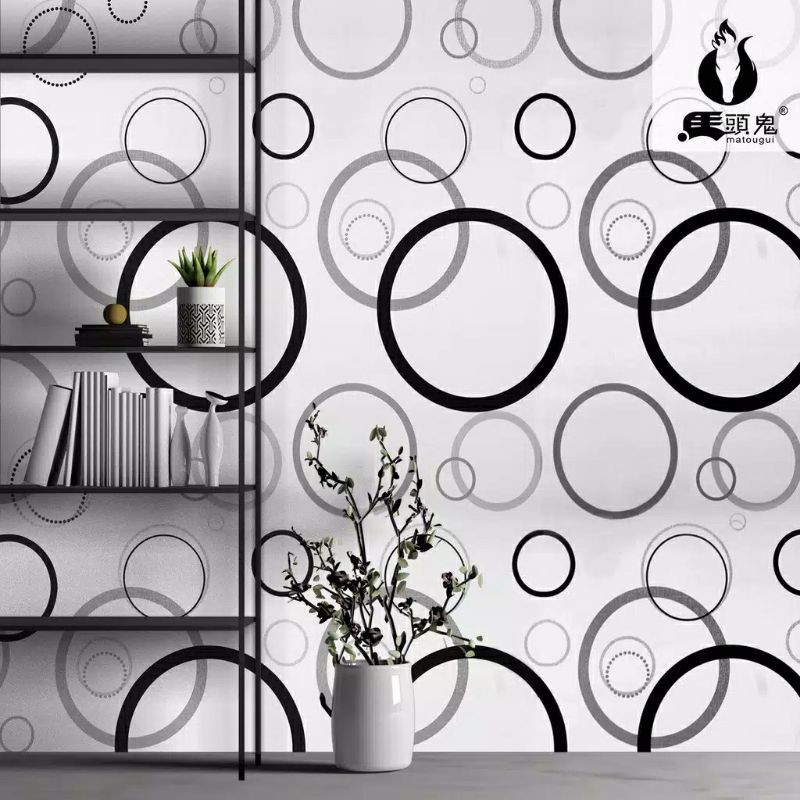 WALLPAPER STICKER DINDING MOTIF POLKADOT HITAM PUTIH PANJANG 10METER