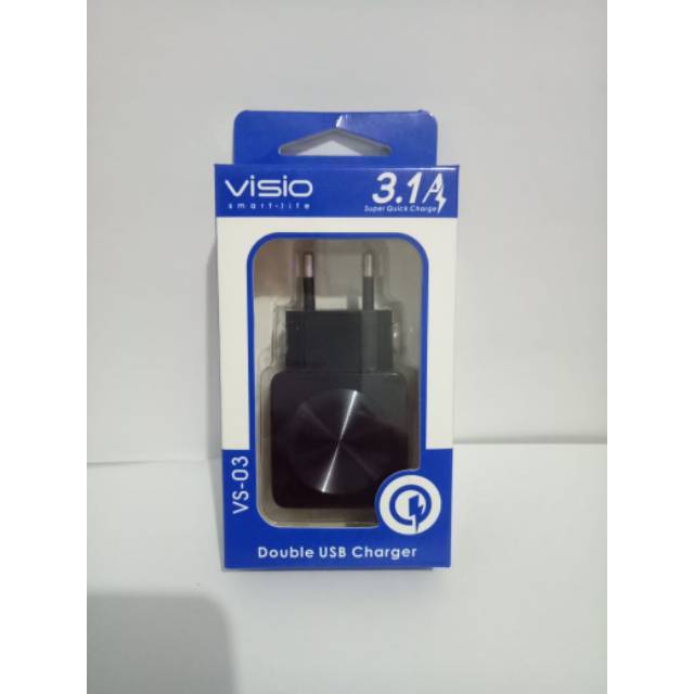 double USB charger merk Visio vs-03 3a 3ampere quick fast charging kepala cas 2 colokan 2in1 murah