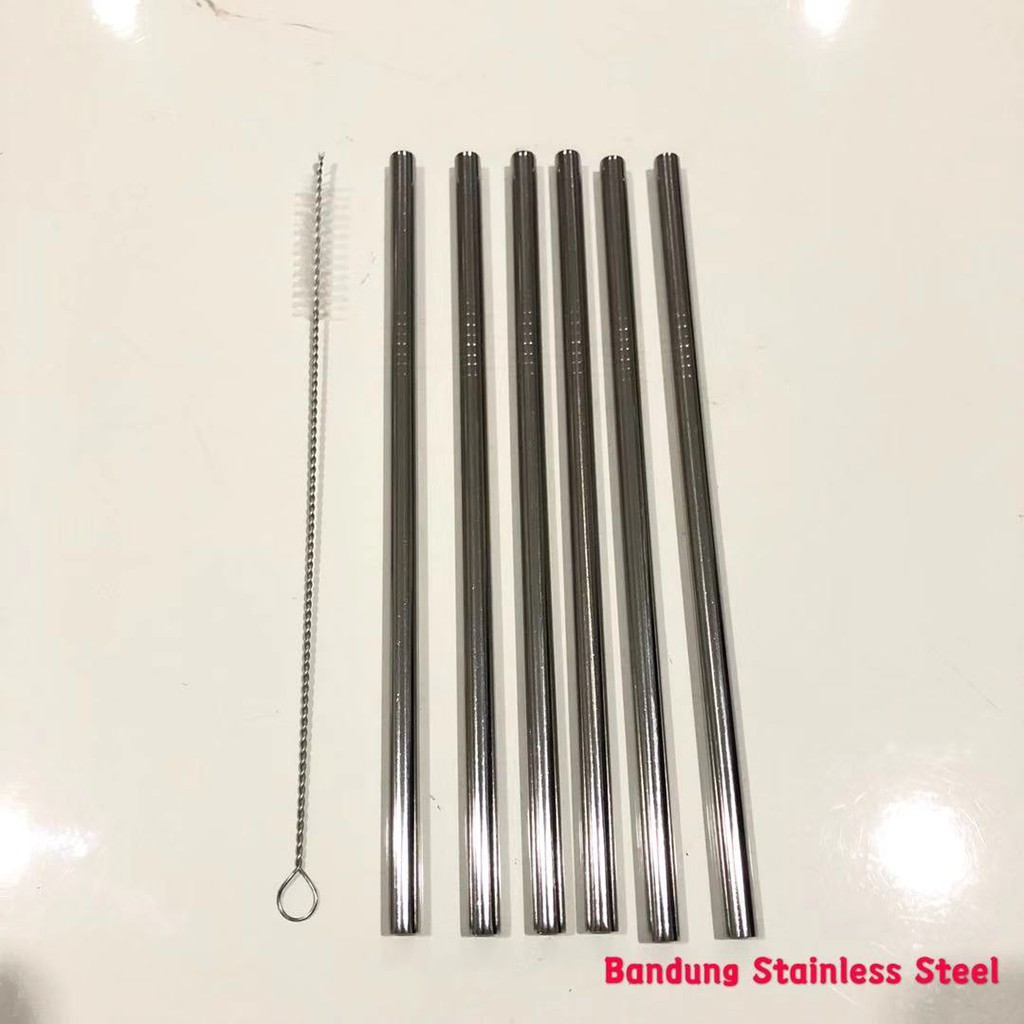 Sedotan set 7 in1 22cm Lurus Besar stainless dengan sikat besar 20cm