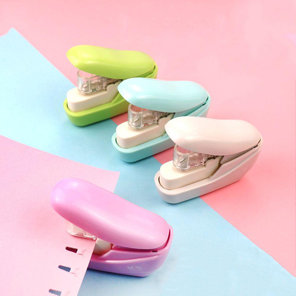 [Elegan] Staple Free Stapler Portable Candy Color Nyaman Kantor Sekolah Alat Tulis Tanpa Staples Kertas File Pengikat