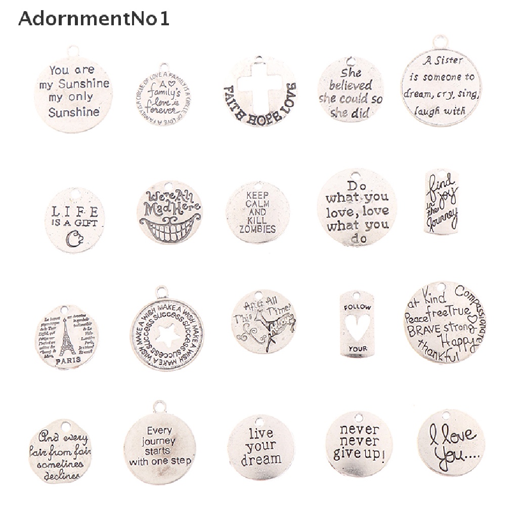 (AdornmentNo1) 20 / 60pcs / Set Liontin Motif Ukiran Tulisan Inspirasi Untuk Membuat Perhiasan DIY