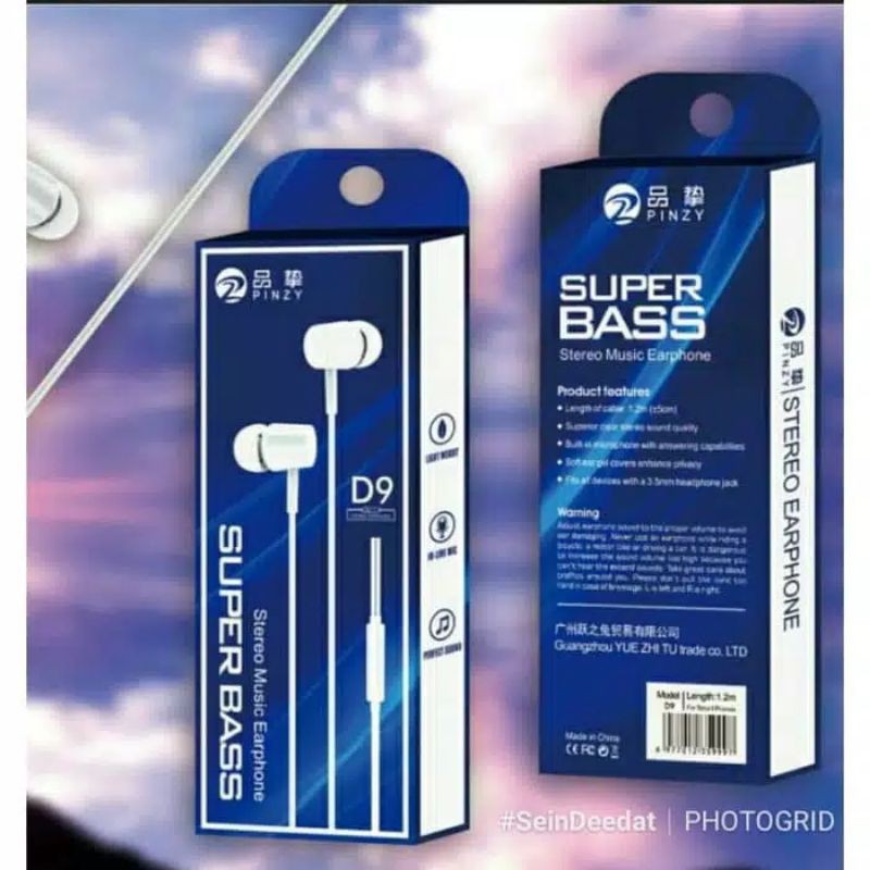 PINZY Handsfree  D9 - Headset Earphone Stereo Original