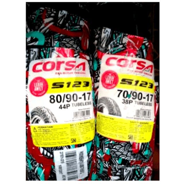 PAKET BAN TUBLES CORSA 70/90.17 + 80/90 RING 17 GRATIS PENTIL, FOR ALL MOTOR BEBEK.