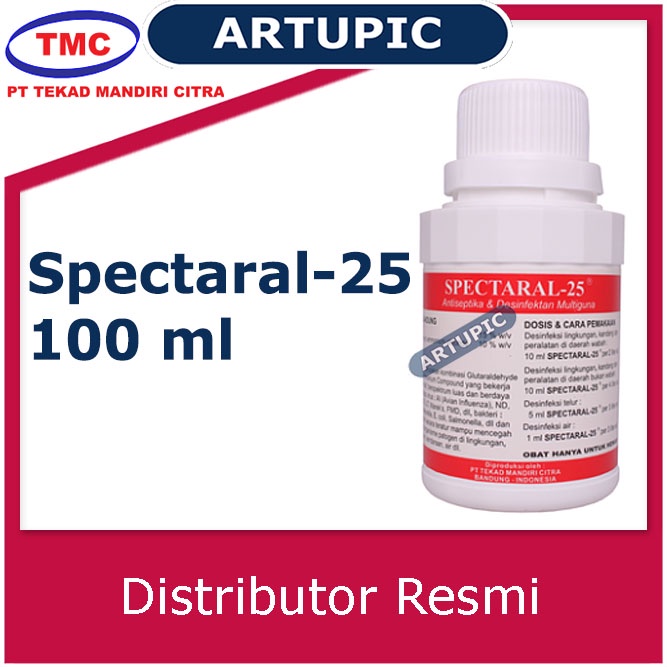 Disinfektan Spectaral-25 100 ml Antiseptik Sanitasi Anti Virus Bakteri Jamur Glutaraldehyde dan Quaternary Ammonium Compound Bunuh Virus ND IB ILT AI Marek FMD Mycoplasma Pasteurella Ecoli Salmonella