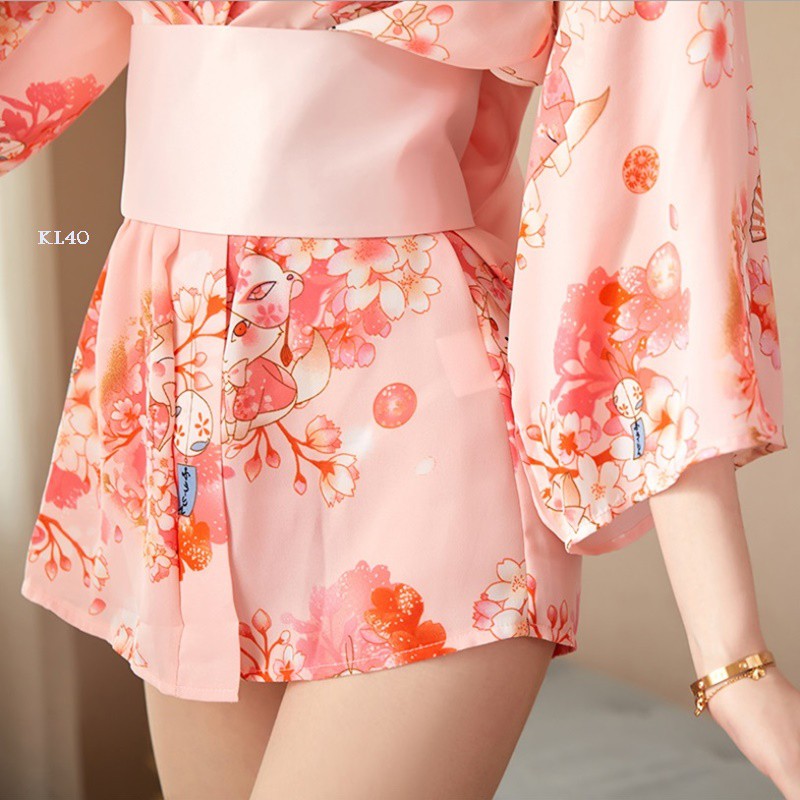 [TRUSTED SELLER] KIMONO LINGERIE BAJU TIDUR KIMONO PIYAMA KIMONO PINK FLORAL KL40