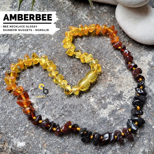 Kalung Amber Anak Premium Glossy Rainbow Nugget By Amber Bee NGRN17B