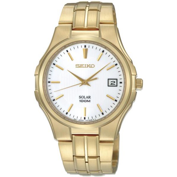 Seiko Mens SNE134P1 Solar White Dial Gold Coating | Jam Pria SNE134