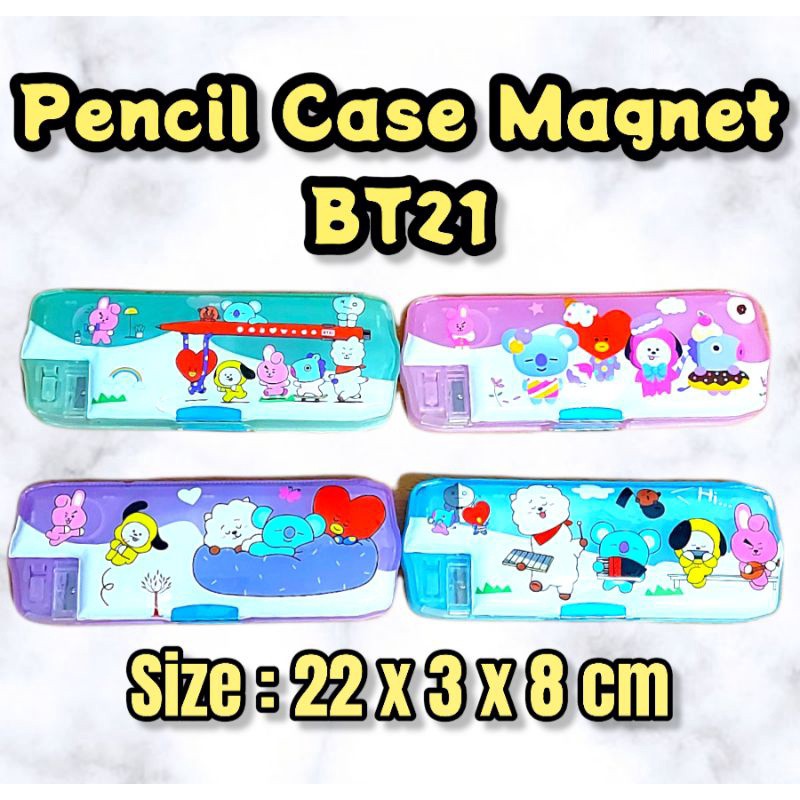 

kotak Pensil Magnet BT21 tutup transparan dan ada Serutan Sk517