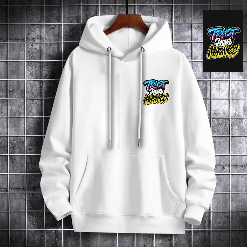 INDOSAN-SWEATER HOODIE TRUST-HOODIE DISTRO BAHAN FLEECE MOTIF GAMBAR DTF PRINTING-REAL PICT-BISA COD