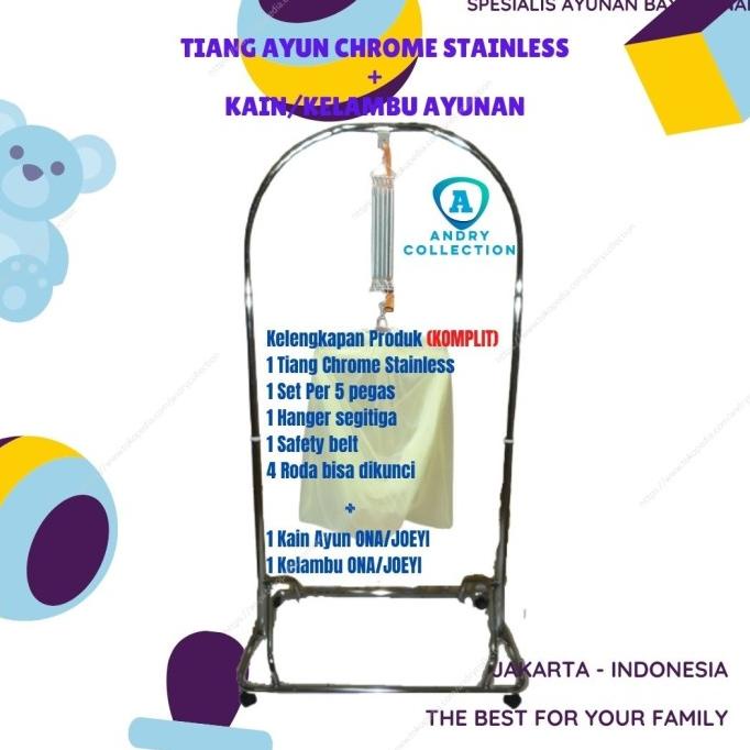 Ayunan bayi tiang ayun chrome stainless lengkap dengan kain ayunan