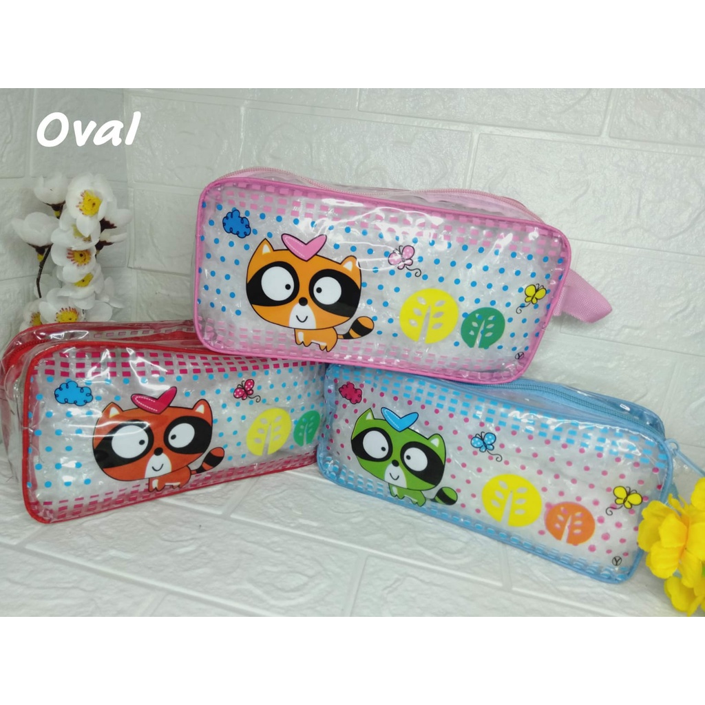 Tas Kosmetik Oval Rubah Serbaguna Transparan / Tas Kosmetik / Tas Kosmetik Transparan Motif Rubah / 