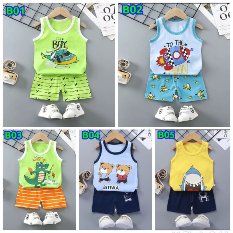 setelan baju bayi baju anak laki import/ baju fashion anak import/singlet baju tanpa lengan pendek unisex