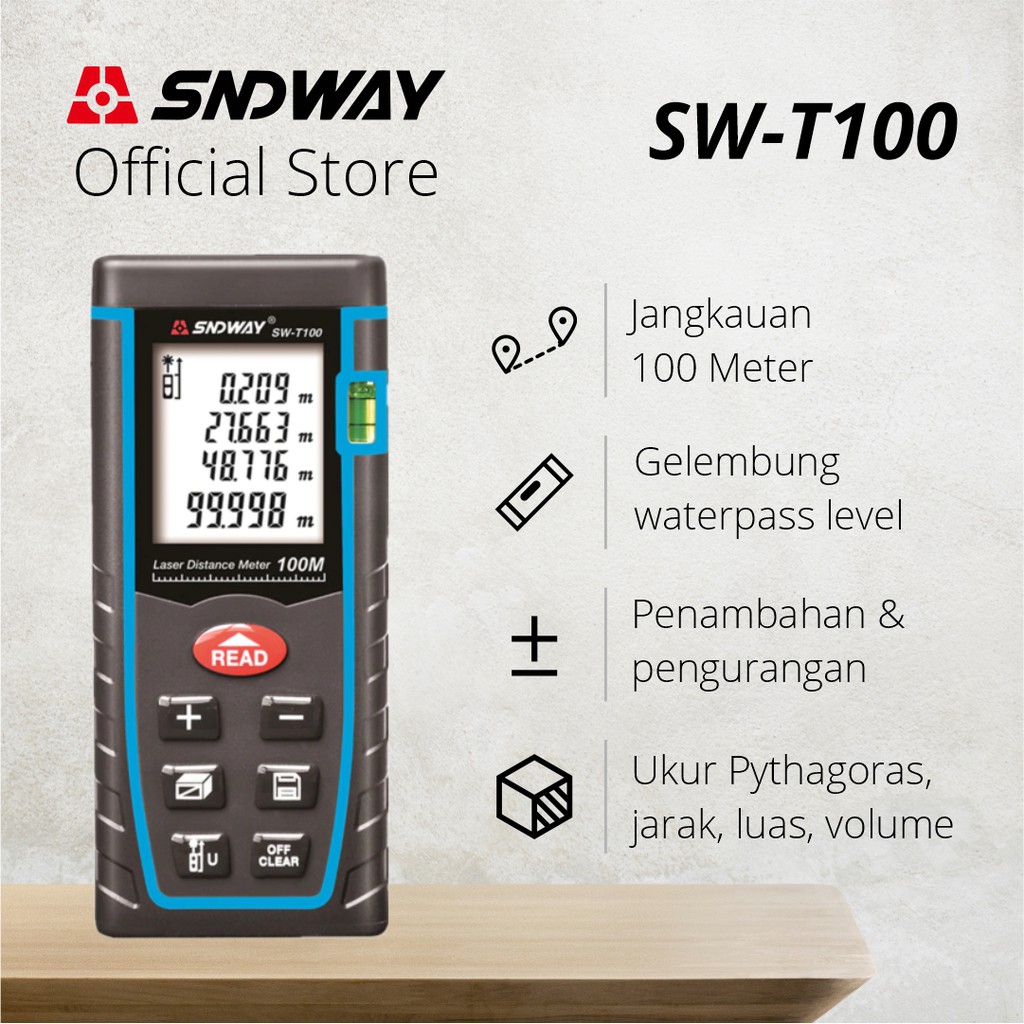 SNDWAY Meteran Laser Digital Distance 40/60/80/100/120/150 Meter Range Finder MT4/MS50/MS100/SW-T40/SW-T60/SW-T80/SW-T100/SW-TG120/SW-E150