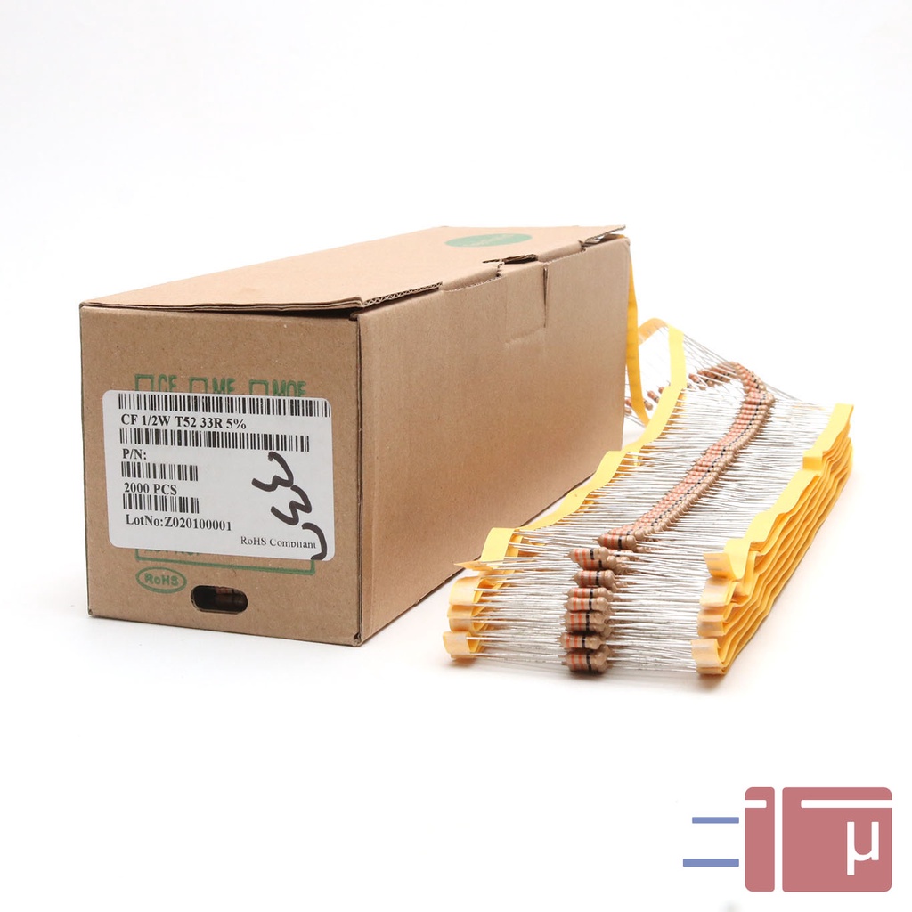 x10 Resistor 33R 33 Ohm 1/2W Karbon 5% Taiwan Kaki Tembaga