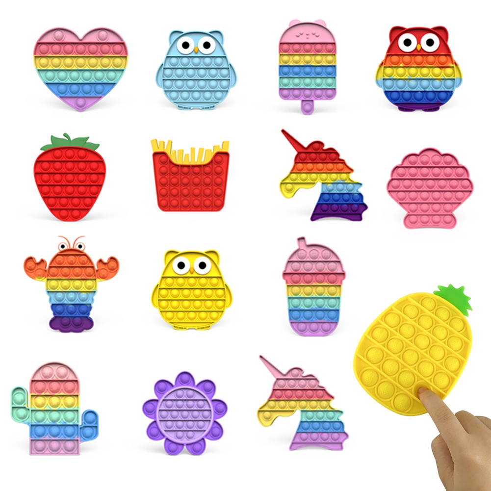 (Tk) Mainan Squishy Bubble Pop It Bentuk Unicorn / Dinosaurus / Pelangi Untuk Anak