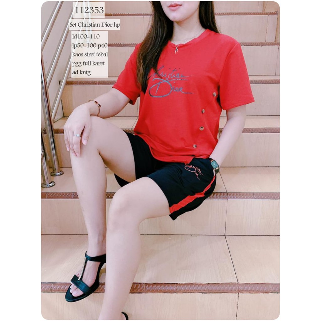 SETELAN WANITA IMPORT ATASAN KAOS DIOR CELANA PENDEK STELAN WANITA IMPORT MURAH 112353
