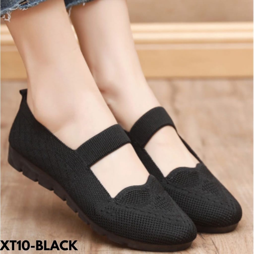 SEPATU SNEAKERS WANITA SLIDES STRAP SIMPLE DAILY BAHAN FLYKNIT IMPORT T10