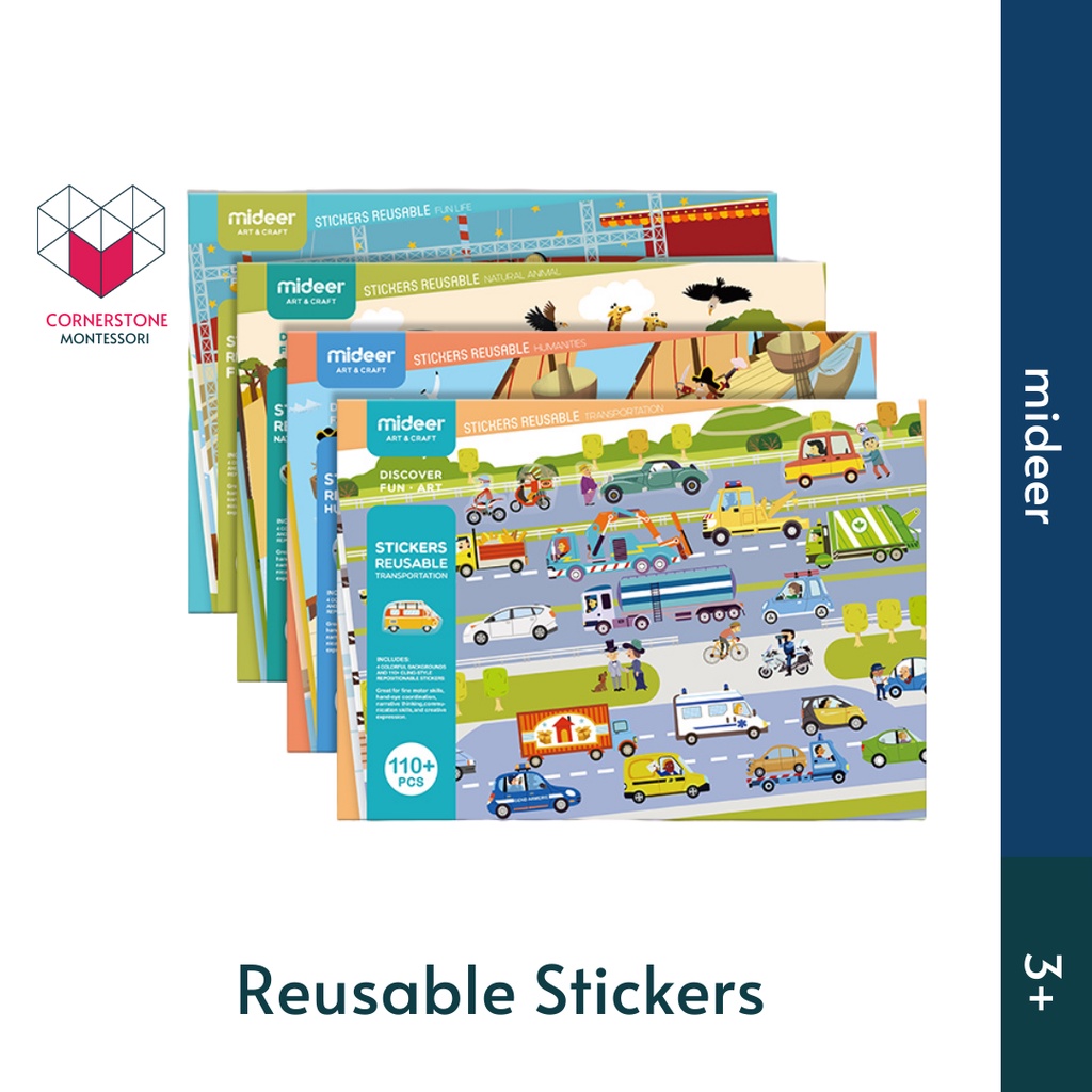 

Cornerstone Montessori Mideer Reusable Stickers Fun Life Animals Transportation Humanities - Montesori Stiker Anak